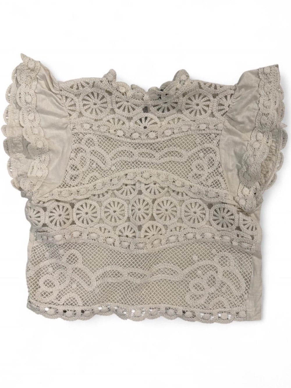 Anthropologie Ollari Dori Ruffle-Sleeve Crochet Top XS - Picture 4 of 10